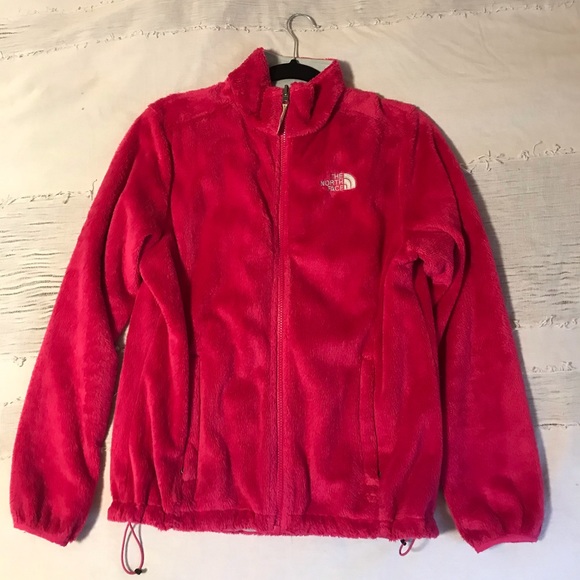 pink fuzzy north face jacket
